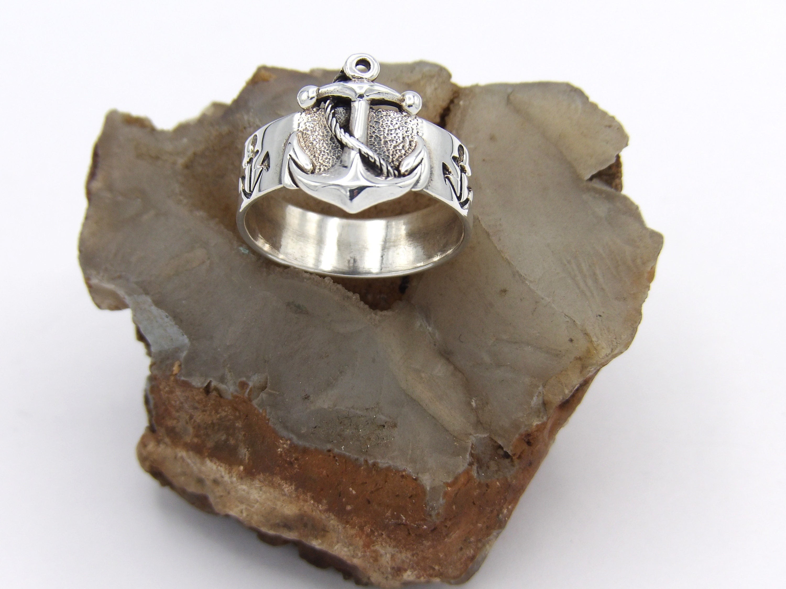 Handcrafted in USA.925 Sterling Silver With Anchor Marine Band Ring-Custom size