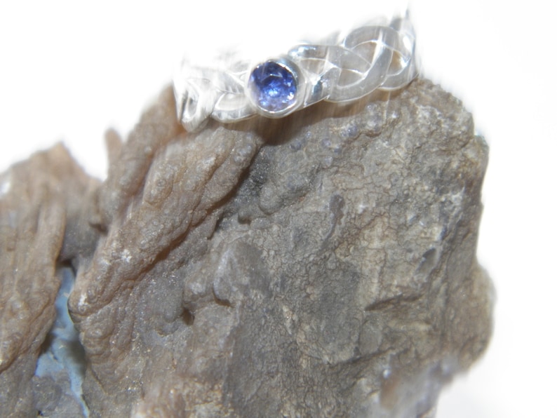 Custom Size Handcrafted Hammered PURE .999 Silver Braided Celtic Ring Natural Lolite Stone