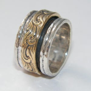 Hammered 2 band OxidizedSterling Silver and Brass Spinner Ring- Stamped.925 Handcrafted-Custom Size