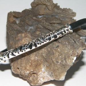 Handmade .925 Sterling Silver and 4 mm Round Natural Black Leather Cord Bracelet