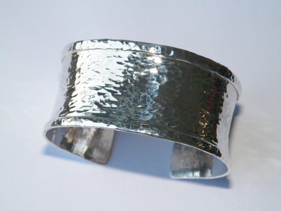 Hand Made Hammered .925 Sterling Silver Bangle Bracelet Cuff -2.5