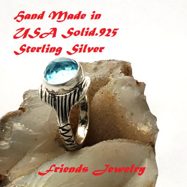 NEW Hand Made in USA .925 Sterling Silver and 10 mm Best Blue Faceted Glass Stone Mako Island of Secret Pool SirenaLylaNixie -Custom size