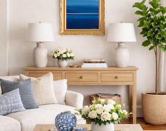 Original Coastal Seascape Painting in Vintage Gold Frame | Moody Blue Ocean Abstract Wall Art | Luxury Beach House Decor | Studio Robin B