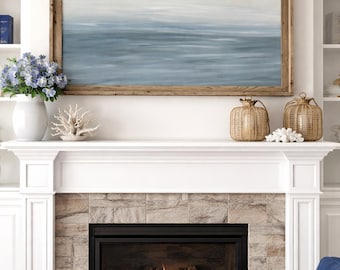 Original Coastal Seascape Painting – Reclaimed Wood Frame, Beach House Art