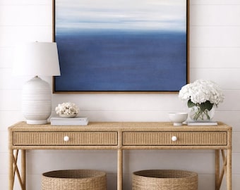 Original Ocean Painting 24x24 | Abstract Seascape Wall Art | Coastal Decor | Beach House Artwork | Blue Minimalist Painting for Bed or Bath