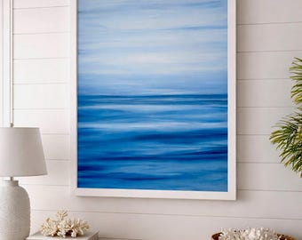 Abstract Seascape Painting | Tranquil Blue Ocean Horizon Wall Art