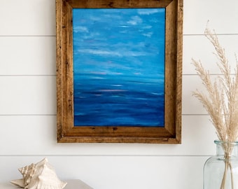 Original Coastal Abstract Painting | Blue Ocean Wall Art | Jersey Shore Inspired Seascape | Framed Original Artwork | Beach House Decor