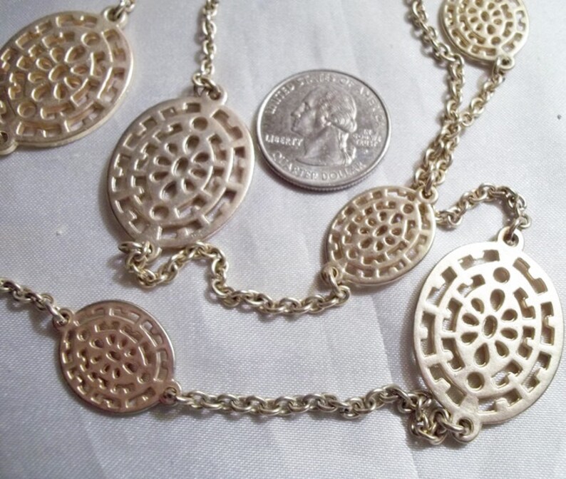 Double Strand Necklace Golden Oval Disks on Golden Chain ~29n