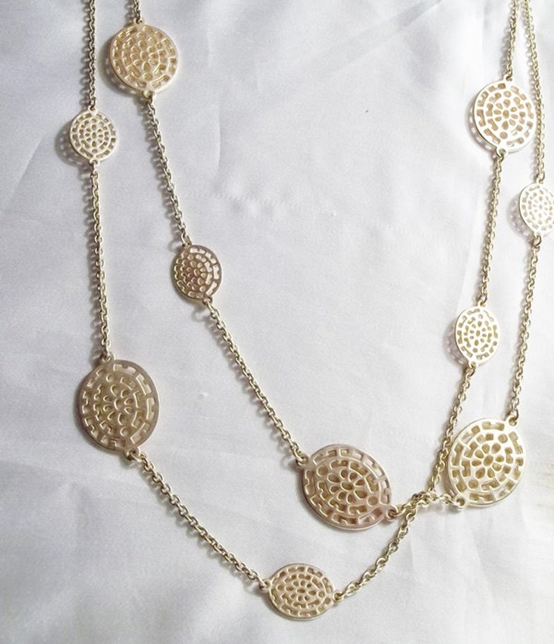 Double Strand Necklace Golden Oval Disks on Golden Chain ~29n
