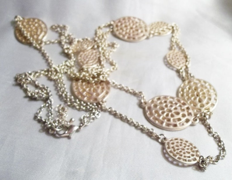 Double Strand Necklace Golden Oval Disks on Golden Chain ~29n