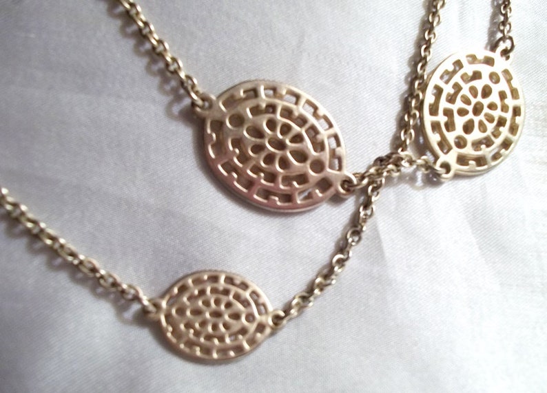 Double Strand Necklace Golden Oval Disks on Golden Chain ~29n