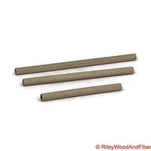 May include: Three beige, cylindrical rods with a textured, dotted pattern. The rods are of varying lengths, with the longest at the top and the shortest at the bottom. The background is white.