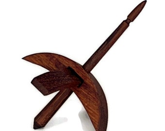 Miniaturowy turecki wrzeciono typu "Tzalam Whorl" z trzonkiem z palisandru honduraskiego