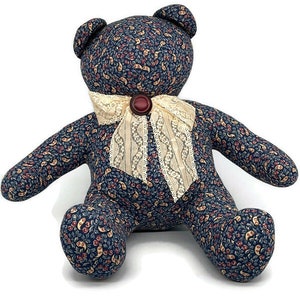 Sitting Stuffed Bear - Blue Paisley - Antique Material