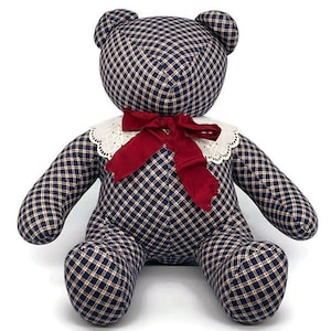 Sitting Stuffed Bear - Plaid - Antique Material
