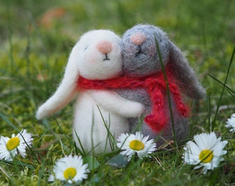 Needle felted bunnies, Twin baby gift, Baby shower gift, Easter bunny, Miss you gift, Bunny gift, Bunny decor, Sibling gifts, Lovers gifts
