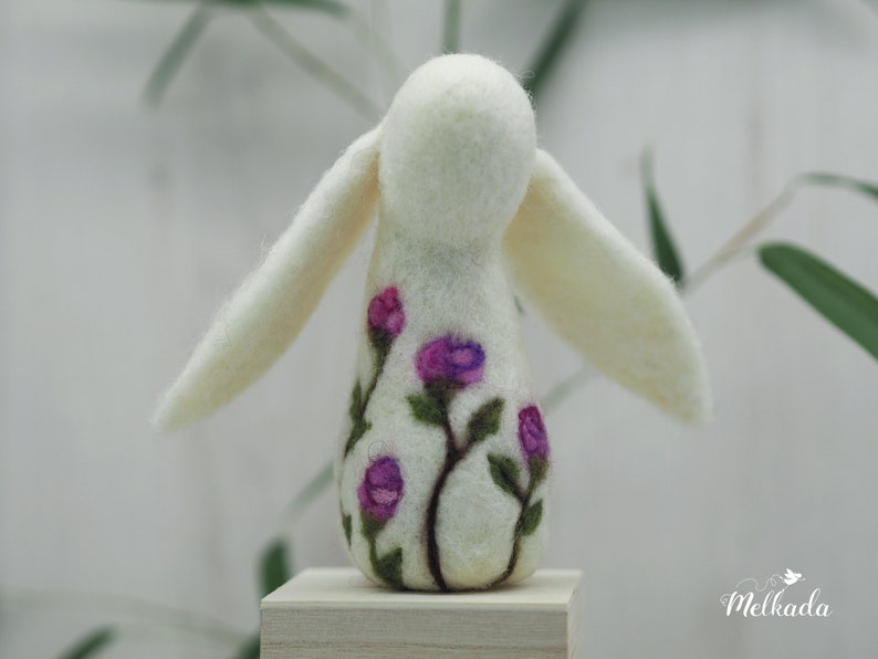 Needle felted rabbit, Romantic decor, Felt bunny, Rabbit art, Rabbit decor, Moon gazing rabbit, Gift for bunny lover, Gift for animal lovers image 3