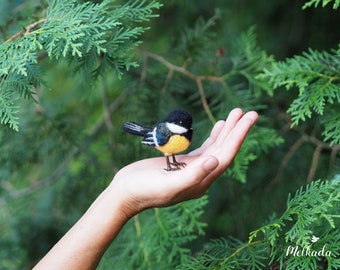 Needle felted miniature realistic Chickadee, Felted bird, Miniature animals, Miniature birds, Fairy garden miniature birds, Realistic bird