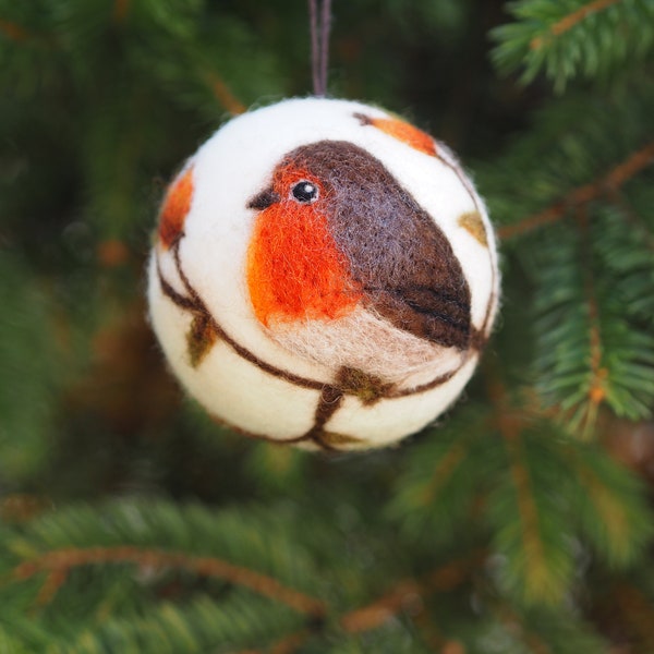 Boule de Noël avec motif oiseau, décoration de Noël feutrée à l'aiguille, boules de Noël, décoration rouge-gorge, décoration mésange, cardinal