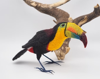 Faux taxidermy felt toucan bird, taxidermy toucan, felt taxidermy bird figurine, bird lover gift, unique home decor gifts, bird ornaments