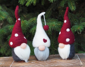 Needle felted Christmas gnome set, tomte Nisse Christmas decoration ornament, gnome ornament, gnome figurines, Christmas gifts, ornaments