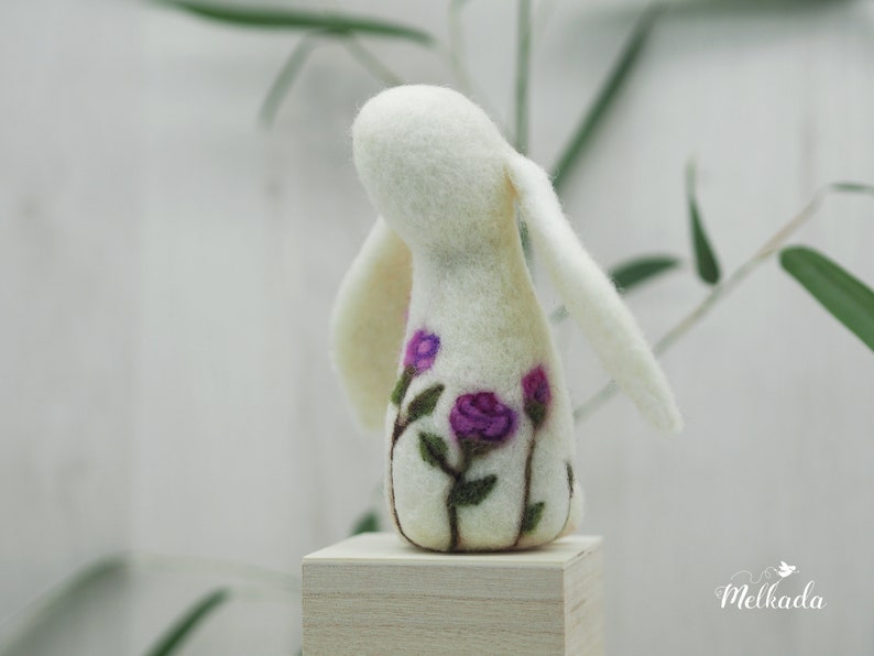 Needle felted rabbit, Romantic decor, Felt bunny, Rabbit art, Rabbit decor, Moon gazing rabbit, Gift for bunny lover, Gift for animal lovers image 4