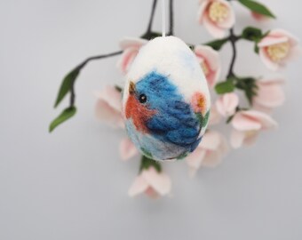 Felted Easter egg, Easter decoration, felt Easter egg with bird, spring ornament, decorative egg, bird decor, bluebird easter decor