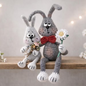 Kettő az egyben horgolt nyuszi minta, Magyar nyelvű horgolás leírás nyúl figura köszítéséhez