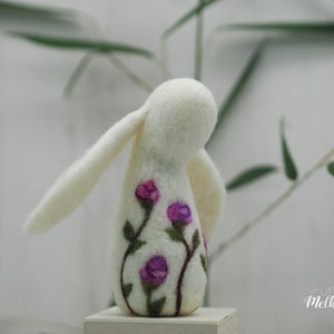 Needle felted rabbit, Romantic decor, Felt bunny, Rabbit art, Rabbit decor, Moon gazing rabbit, Gift for bunny lover, Gift for animal lovers image 1