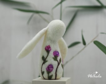 Needle felted rabbit, Romantic decor, Felt bunny, Rabbit art, Rabbit decor, Moon gazing rabbit, Gift for bunny lover, Gift for animal lovers