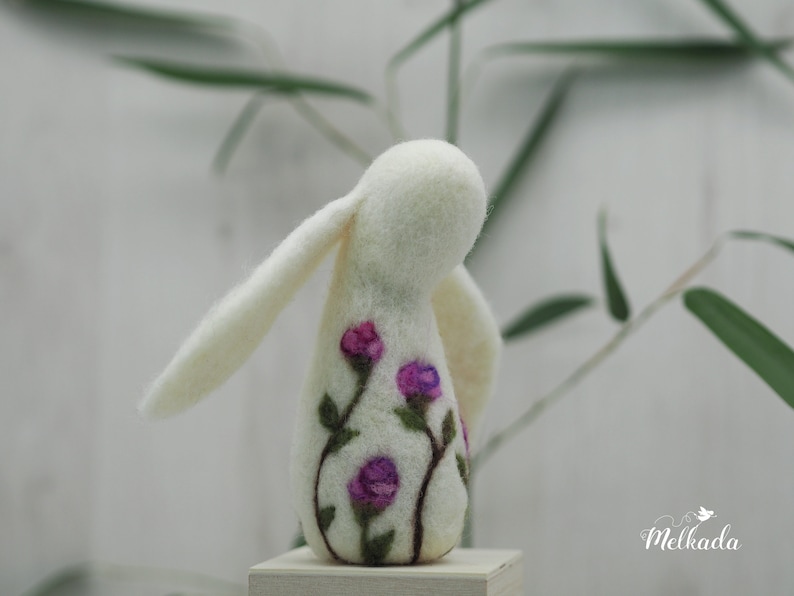 Needle felted rabbit, Romantic decor, Felt bunny, Rabbit art, Rabbit decor, Moon gazing rabbit, Gift for bunny lover, Gift for animal lovers image 1