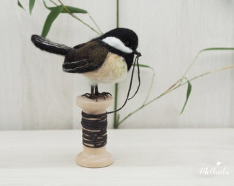 Needle felted  Chickadee - realistic bird - spring bird decoration - gift for a bird lover - faux taxidermy Chickadee - craft room decor