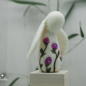 Needle felted rabbit, Romantic decor, Felt bunny, Rabbit art, Rabbit decor, Moon gazing rabbit, Gift for bunny lover, Gift for animal lovers image 2