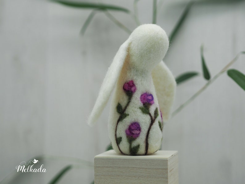 Needle felted rabbit, Romantic decor, Felt bunny, Rabbit art, Rabbit decor, Moon gazing rabbit, Gift for bunny lover, Gift for animal lovers image 2