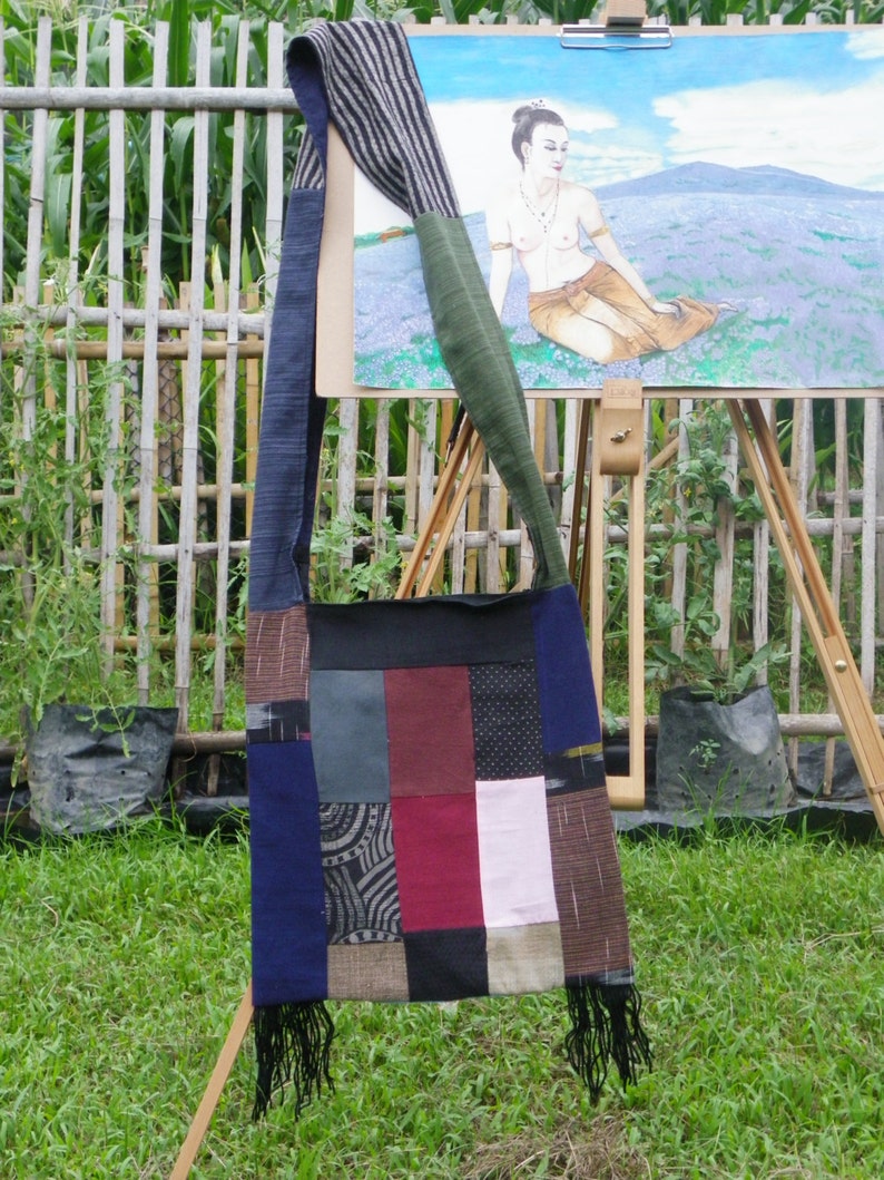 Thai bag Shopping bag Zippered top 15x14 001 Cotton bag Buddha Hippy Patchwork Bag