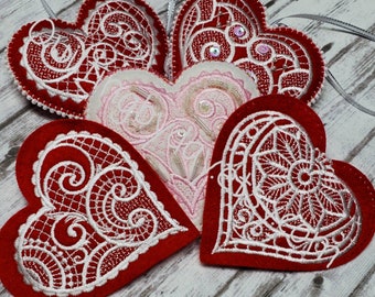 Custom listing for P. Lopez.  Valentine wool blend felt ornaments glass beads sequined embroiled and beaded on both sides.