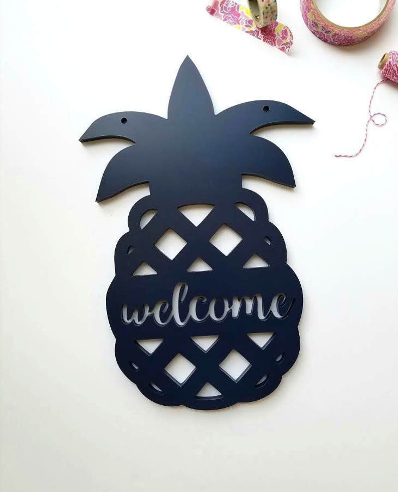 Pineapple Door Hanger Pineapple Sign Front Door Etsy