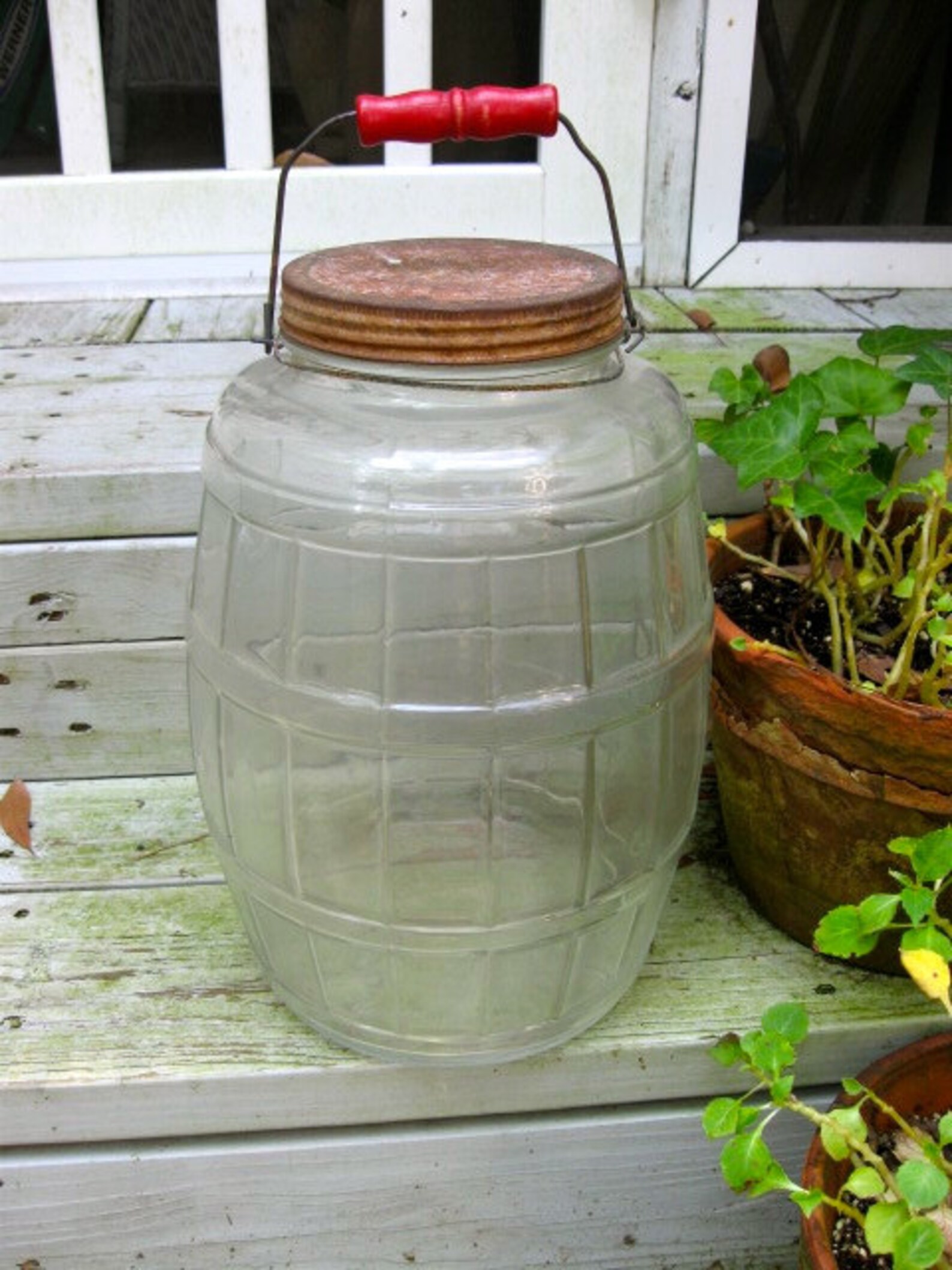 Vintage Large 3 Gallon Pickle Jar with Red Wooden Bale Handle Etsy