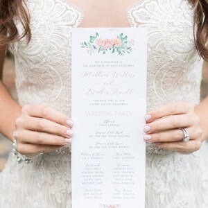 Floral Wedding Programs - Wedding Day Program - Printed Ceremony Program - Order of Service - Flowers, Watercolor, Greenery | Grace Wreath