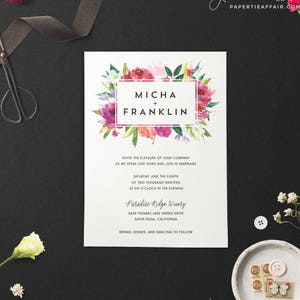 Floral Wedding Invitation - Bold Type Wedding Invites - Modern Garden Wedding, Elegant, Summer, Customizable | Blossoming Bouquet