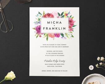 Floral Wedding Invitation - Bold Type Wedding Invites - Modern Garden Wedding, Elegant, Summer, Customizable | Blossoming Bouquet