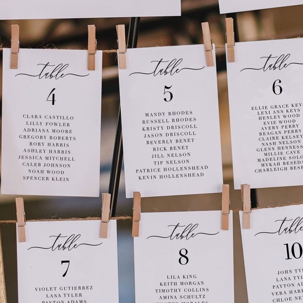 Printed Seating Chart Cards, Romantic Calligraphy, Wedding Reception, Guest Name Cards, Signage, Name Cards - Timeless Romance