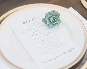 Printed Wedding Menus - Olive Leaves - Reception Menu, Greenery, Simple, Romantic, Botanical, Calligraphy, Outdoor Wedding | Dakota Leaf