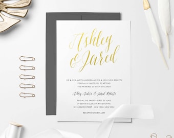 Calligraphy Script Wedding Invitation - Wedding Invitation Set - Elegant, Modern, Simple - Gold, Rose Gold, Silver, Copper | Sierra Script