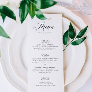 Wedding Menu Cards - Wedding Menus - Elegant Calligraphy Script - 5x7&quot; or 4x9.25&quot; Printed Menus, Customizable | Classic Calligraphy