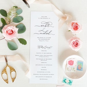 Programas de boda - Tarjeta de programa del día de la boda - Programa de ceremonia impreso - Orden del servicio - Varios estilos - Romance atemporal y personalizable