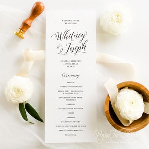 Programas de boda - Tarjeta de programa del día de la boda - Programa de ceremonia impreso - Orden del servicio - Varios estilos - Guión romántico / personalizable