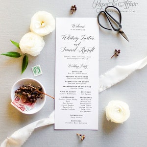 Programas de boda - Tarjeta de programa del día de la boda - Programa de ceremonia impreso - Orden del servicio - Caligrafía clásica / personalizable