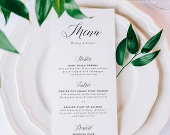 Wedding Menu Cards - Wedding Menus - Elegant Calligraphy Script - 5x7" or 4x9.25" Printed Menus, Customizable | Classic Calligraphy