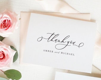 Thank You Cards - Wedding Thank You Card - Personalized Wedding Notecard - No Photo - Newlywed or Shower Gift, Simple | Timeless Romance